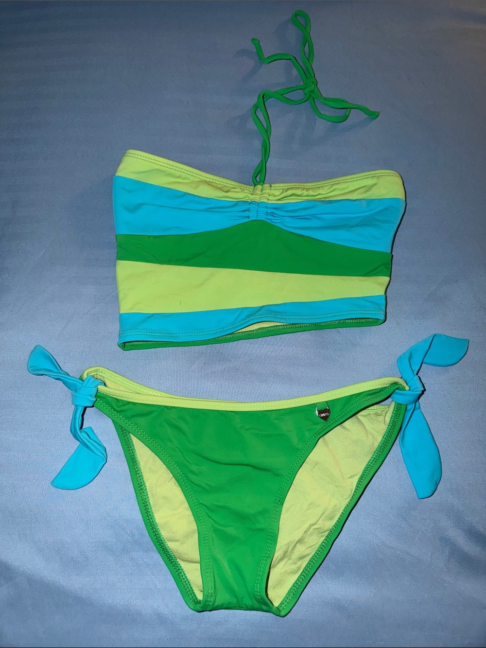 Guess Green & Aqua Stripe Bandeau Bikini